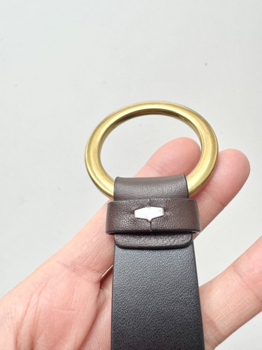 CABI Brown Leather Gold Tone Studded Stud Closure Waist Belt, Size S - Picture 9 of 12